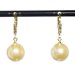 Aros Perla Colgante en argolla brillante con Enchape en Oro
