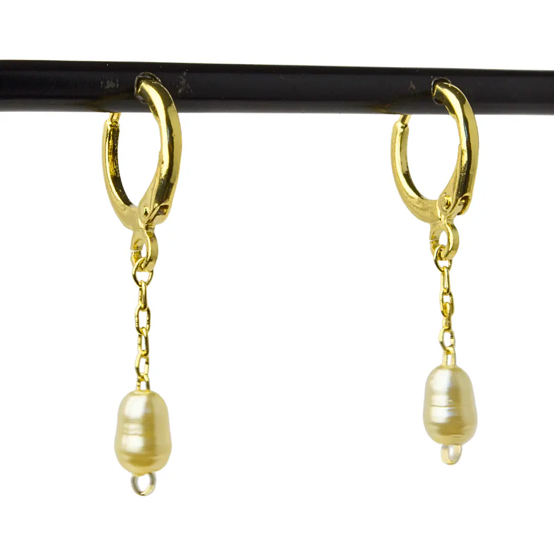 Aros de argolla y cadena con perla Colgante y Enchape Oro 1