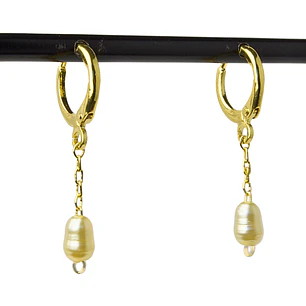 Aros de argolla y cadena con perla Colgante y Enchape Oro