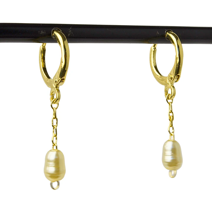 Aros de argolla y cadena con perla Colgante y Enchape Oro 1