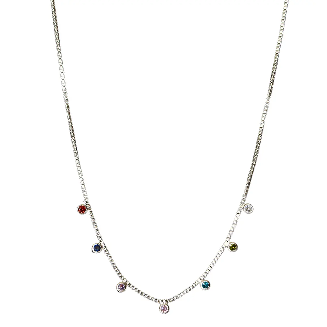 Cadena con siete puntos de luz de colores enchape en plata 1