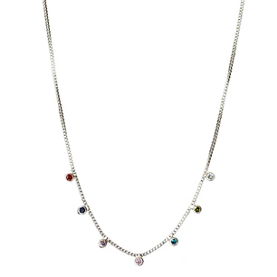 Cadena con siete puntos de luz de colores enchape en plata