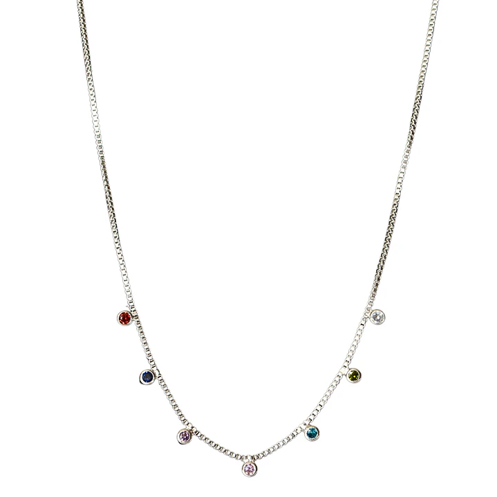 Cadena con siete puntos de luz de colores enchape en plata 1
