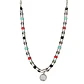 Collar mostacilla satinada y cristales con colgante de san benito enchape en plata - Miniatura 2