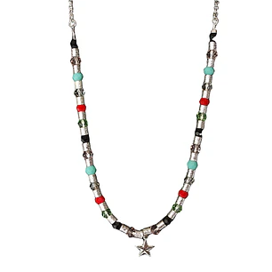 Collar mostacilla satinada y cristales con colgante estrella enchape en plata