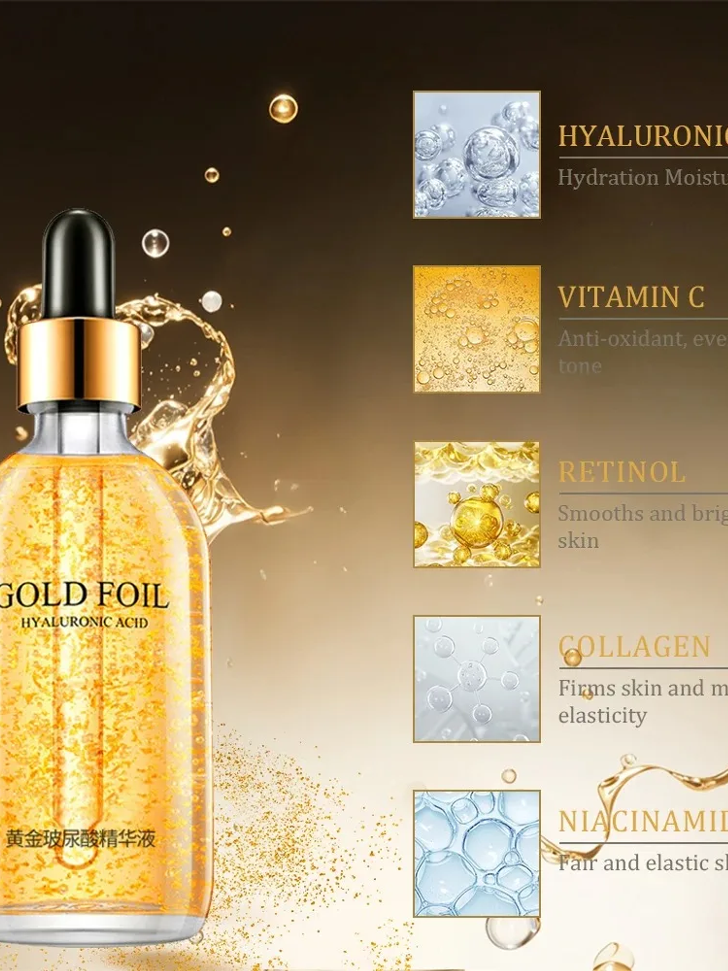 24K Gold Hyaluronic Acid Serum for Face Anti-wrinkle Anti-aging Brightening Moisturizing skincare Facial Serum Essence Face Care 2