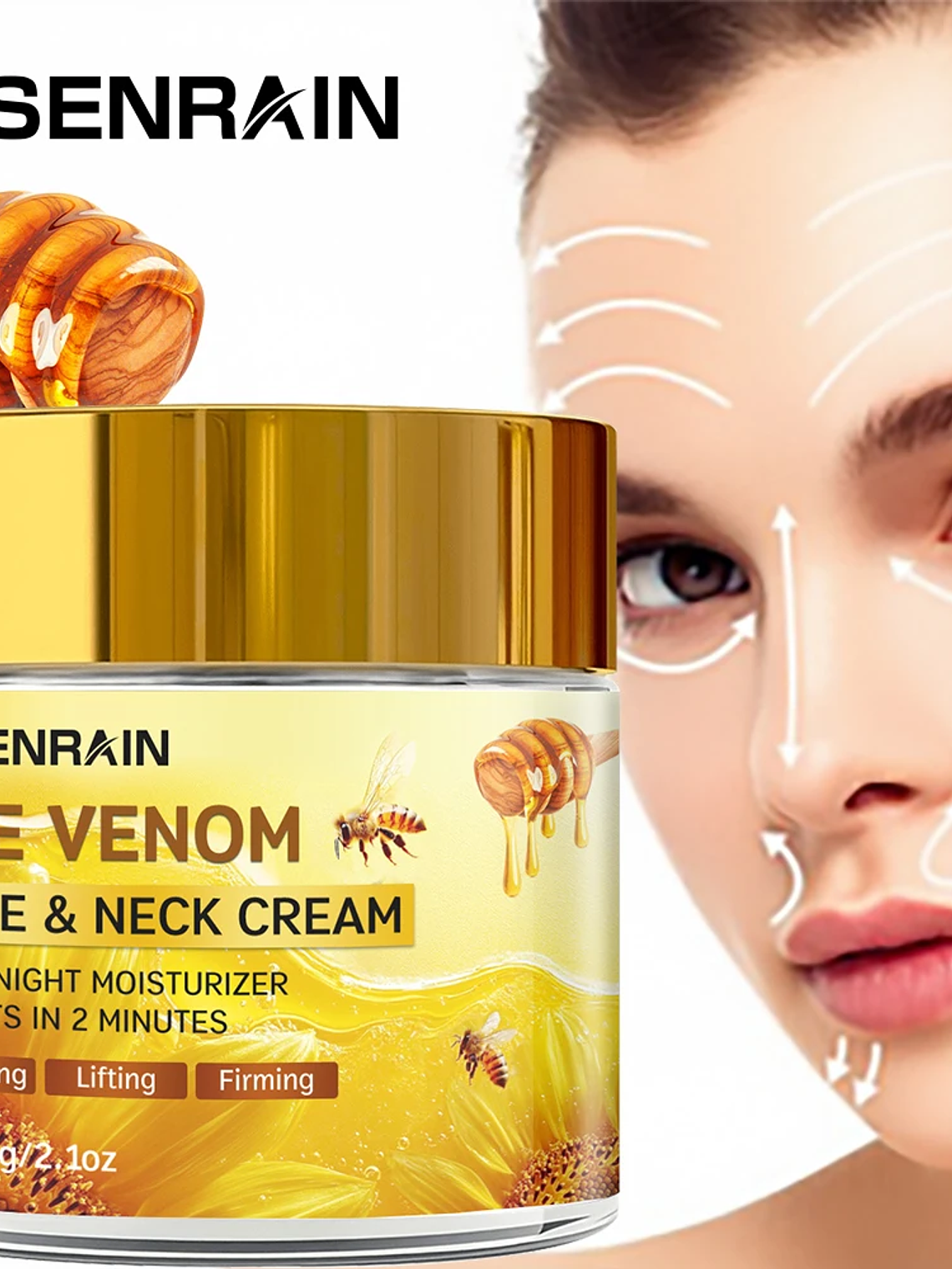 HISENRAIN Snail & Bee Venom Cream - Anti-Aging Face & Neck Cream with Collagen & Niacinamide, Whitening, -Firming.glass bottle- 1