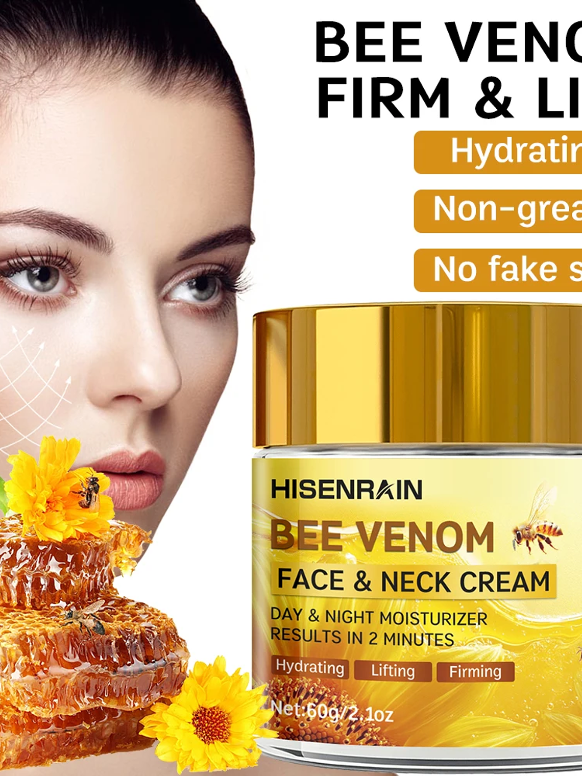 HISENRAIN Snail & Bee Venom Cream - Anti-Aging Face & Neck Cream with Collagen & Niacinamide, Whitening, -Firming.glass bottle- 3