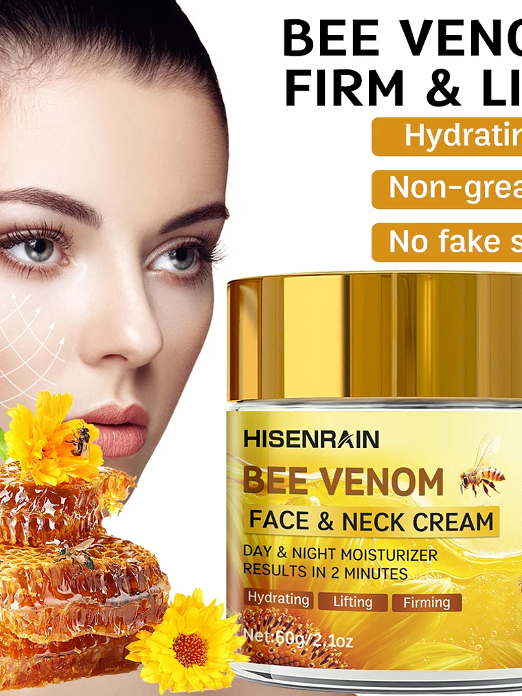 HISENRAIN Snail & Bee Venom Cream - Anti-Aging Face & Neck Cream with Collagen & Niacinamide, Whitening, -Firming.glass bottle- 3