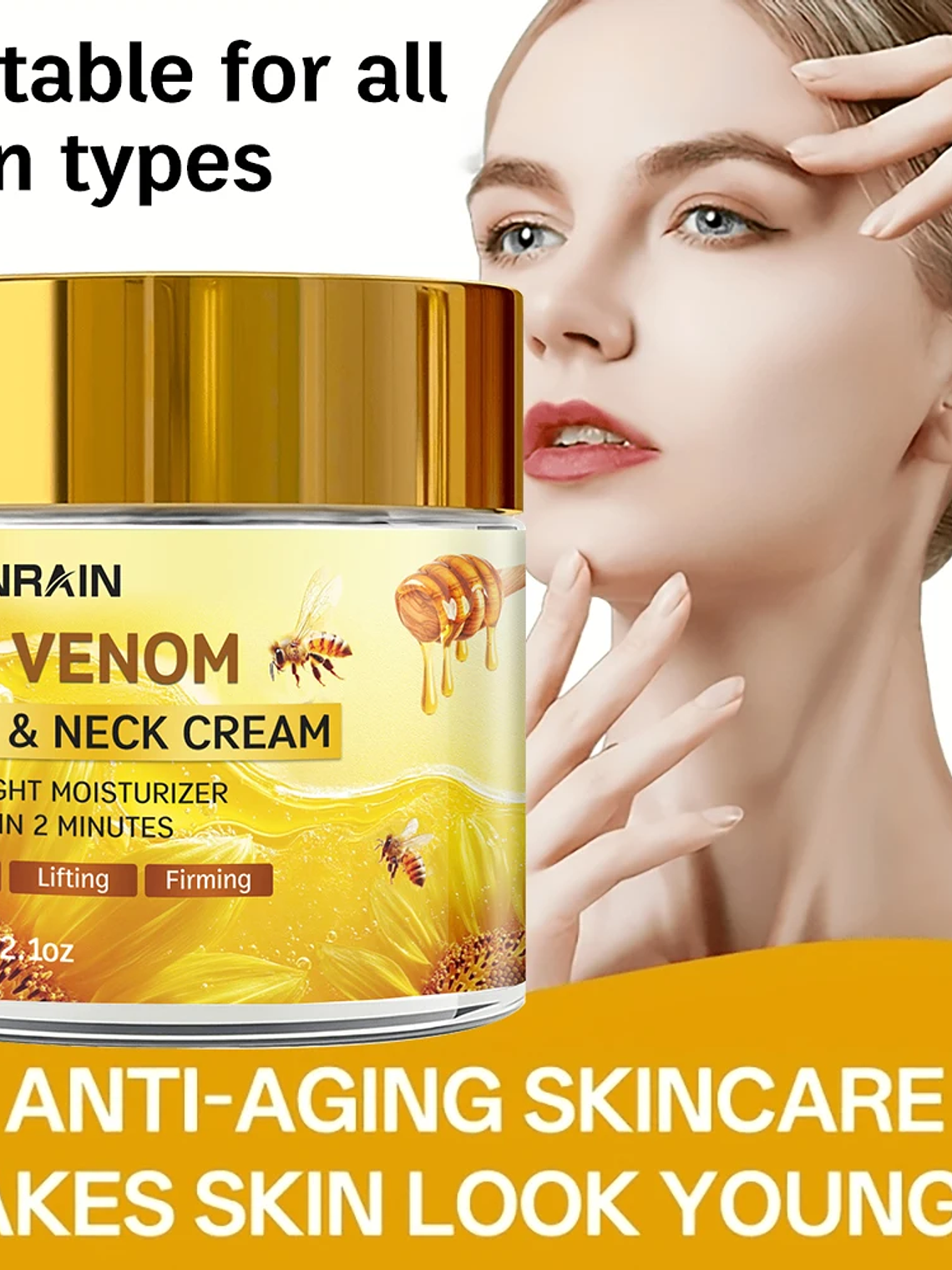 HISENRAIN Snail & Bee Venom Cream - Anti-Aging Face & Neck Cream with Collagen & Niacinamide, Whitening, -Firming.glass bottle- 5