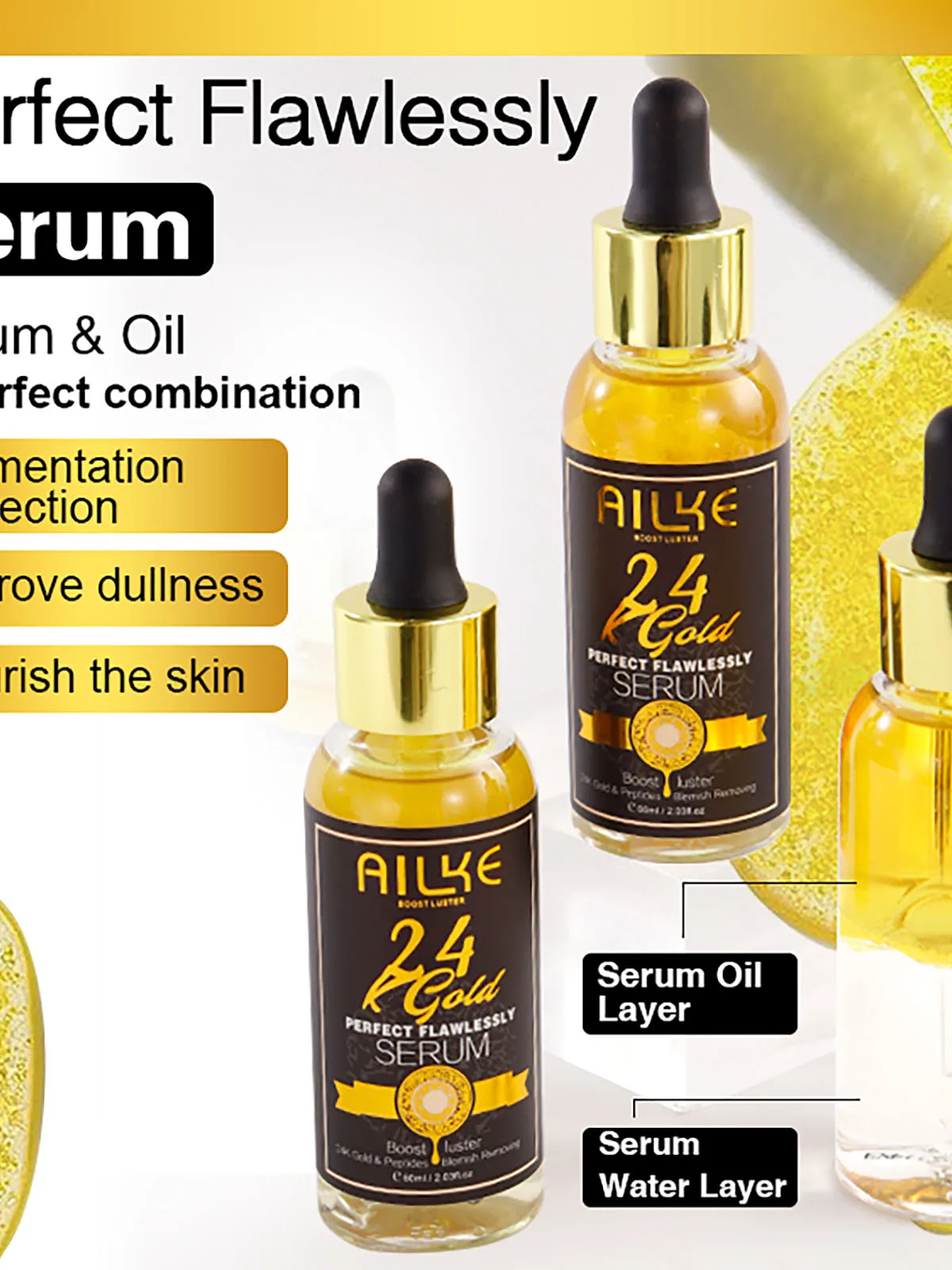 AILKE 24K Glod Flawlessly Skin Care Set, Whitening, Reduce Dark Spots, Pigmentation, Wrinkles, Moisturize, For All Skin Types 4