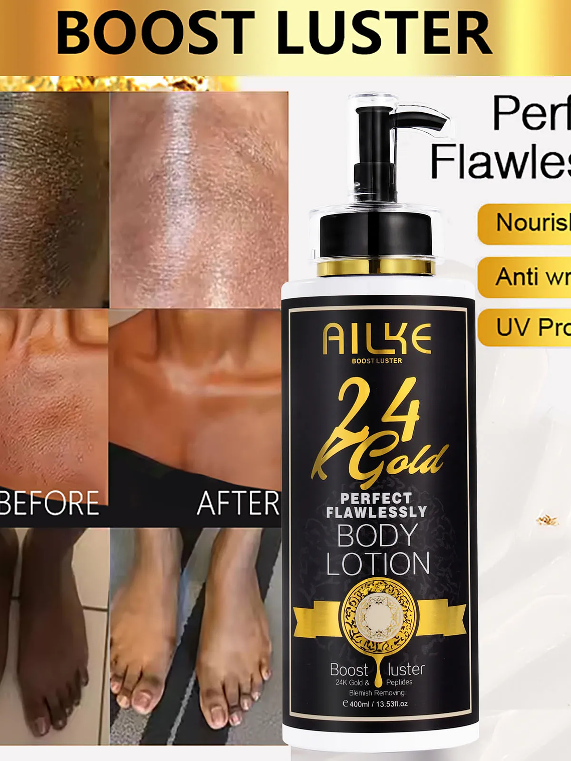 AILKE 24K Glod Flawlessly Skin Care Set, Whitening, Reduce Dark Spots, Pigmentation, Wrinkles, Moisturize, For All Skin Types 12