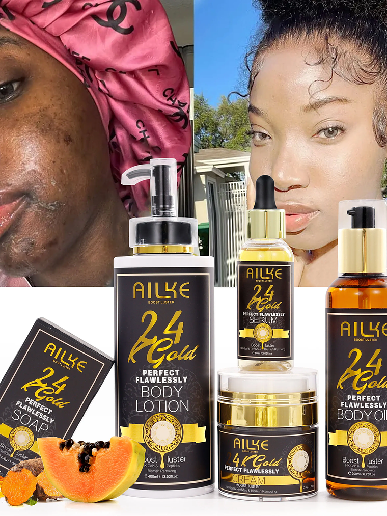 AILKE 24K Glod Flawlessly Skin Care Set, Whitening, Reduce Dark Spots, Pigmentation, Wrinkles, Moisturize, For All Skin Types 17