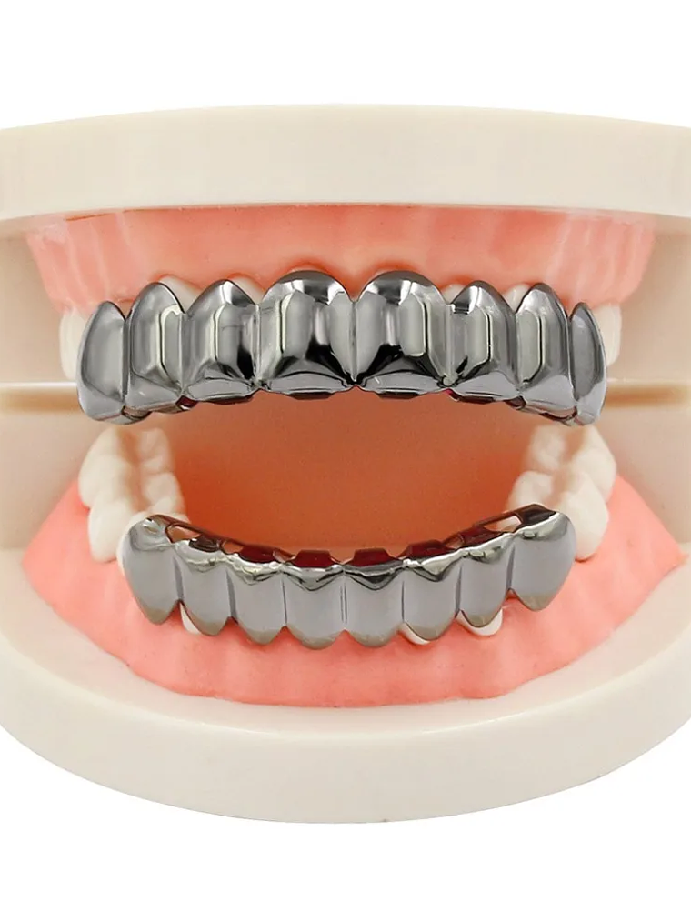 GRILLZ 8/8 Hip Hop Teeth Grillz Set Gold Silver Color Top &  Bottom Body Jewelry  Punk Cosplay Party Tooth Grills Gifts 4