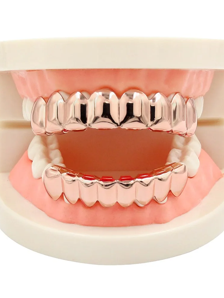 GRILLZ 8/8 Hip Hop Teeth Grillz Set Gold Silver Color Top &  Bottom Body Jewelry  Punk Cosplay Party Tooth Grills Gifts 5