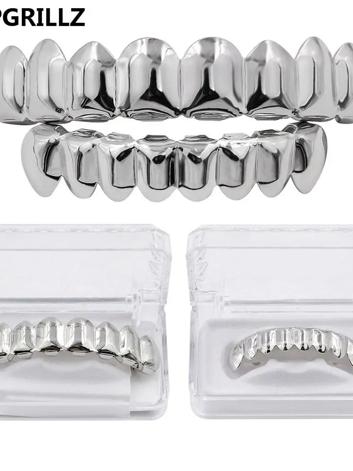 GRILLZ 8/8 Hip Hop Teeth Grillz Set Gold Silver Color Top &  Bottom Body Jewelry  Punk Cosplay Party Tooth Grills Gifts 7
