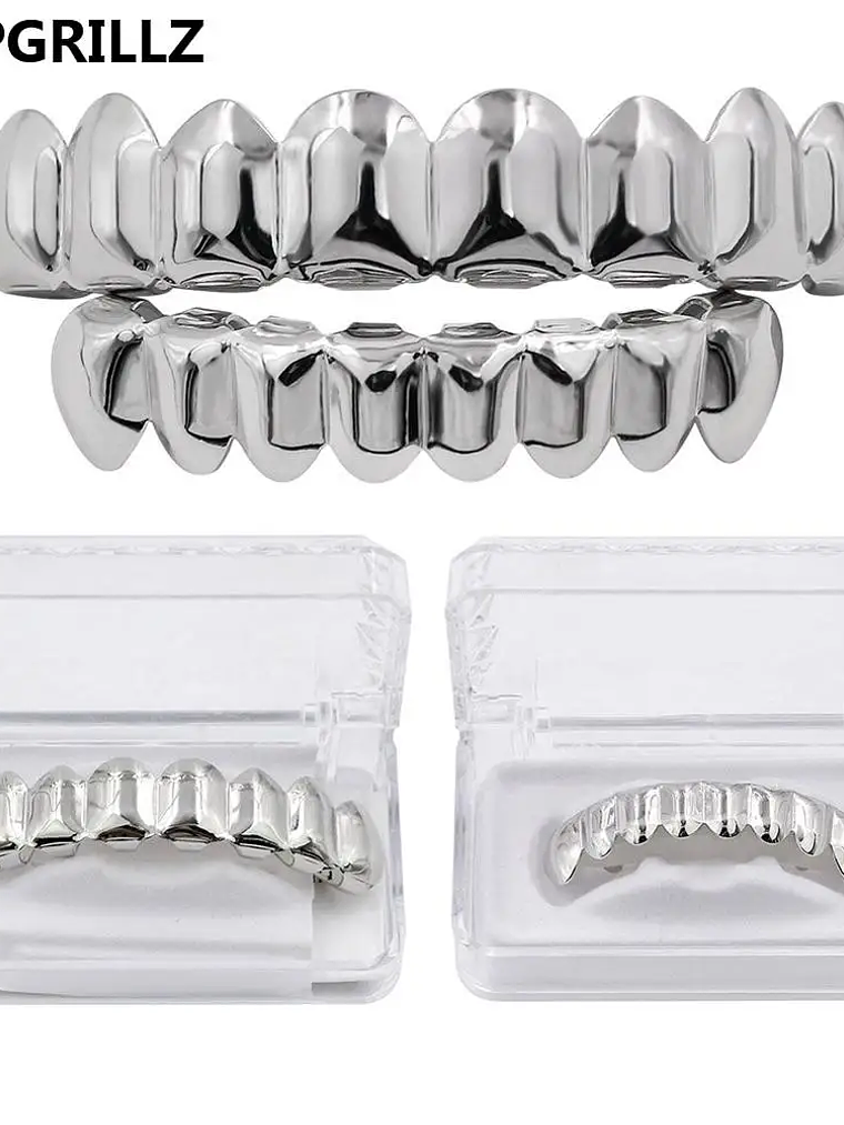 GRILLZ 8/8 Hip Hop Teeth Grillz Set Gold Silver Color Top &  Bottom Body Jewelry  Punk Cosplay Party Tooth Grills Gifts 7