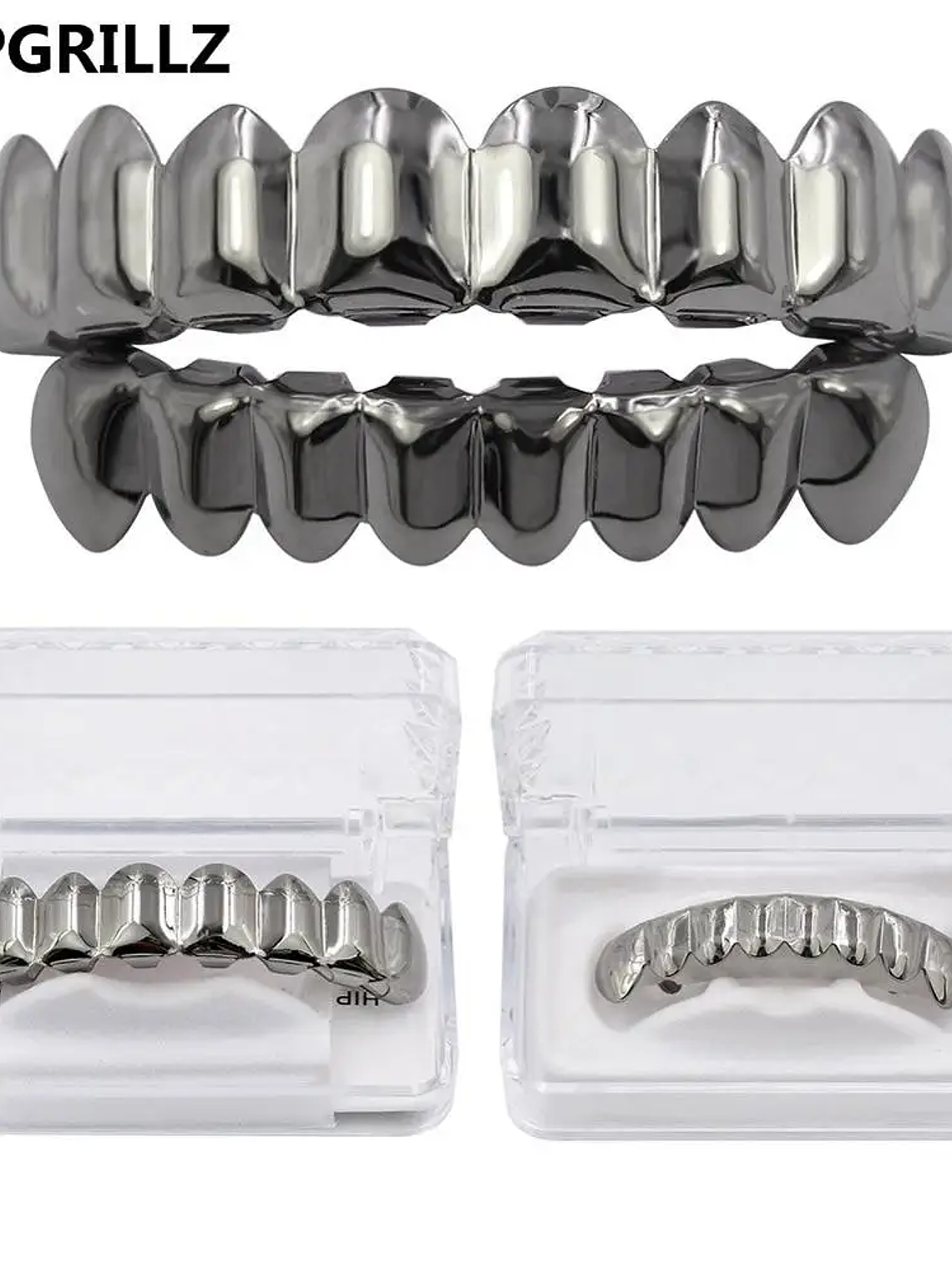 GRILLZ 8/8 Hip Hop Teeth Grillz Set Gold Silver Color Top &  Bottom Body Jewelry  Punk Cosplay Party Tooth Grills Gifts 10