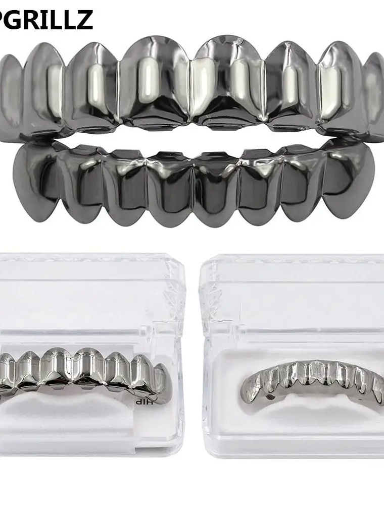 GRILLZ 8/8 Hip Hop Teeth Grillz Set Gold Silver Color Top &  Bottom Body Jewelry  Punk Cosplay Party Tooth Grills Gifts 10