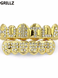 GRILLZ Gold Color Plated Iced Out Letter CZ Stone Hip Hop Teeth For Mouth GRILLZ Caps Top & Bottom Grills Set Classic tooth - thumbnail 2