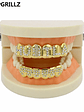 GRILLZ Gold Color Plated Iced Out Letter CZ Stone Hip Hop Teeth For Mouth GRILLZ Caps Top & Bottom Grills Set Classic tooth - thumbnail 3