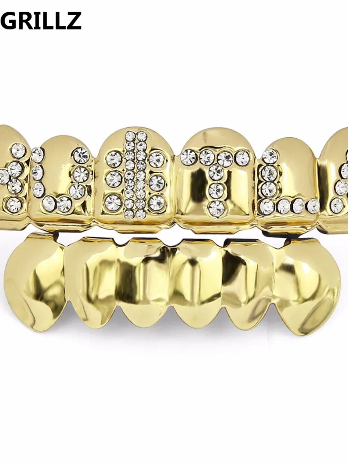 GRILLZ Gold Color Plated Iced Out Letter CZ Stone Hip Hop Teeth For Mouth GRILLZ Caps Top & Bottom Grills Set Classic tooth 4