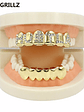 GRILLZ Gold Color Plated Iced Out Letter CZ Stone Hip Hop Teeth For Mouth GRILLZ Caps Top & Bottom Grills Set Classic tooth - thumbnail 5
