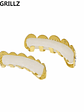 GRILLZ Gold Color Plated Iced Out Letter CZ Stone Hip Hop Teeth For Mouth GRILLZ Caps Top & Bottom Grills Set Classic tooth - thumbnail 6