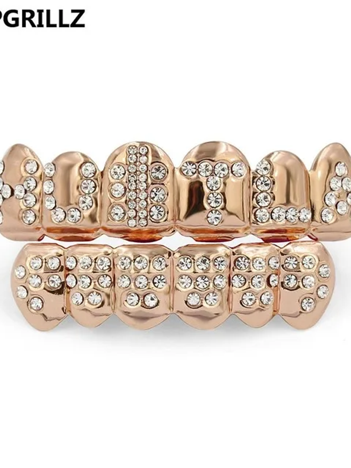 GRILLZ Gold Color Plated Iced Out Letter CZ Stone Hip Hop Teeth For Mouth GRILLZ Caps Top & Bottom Grills Set Classic tooth 7