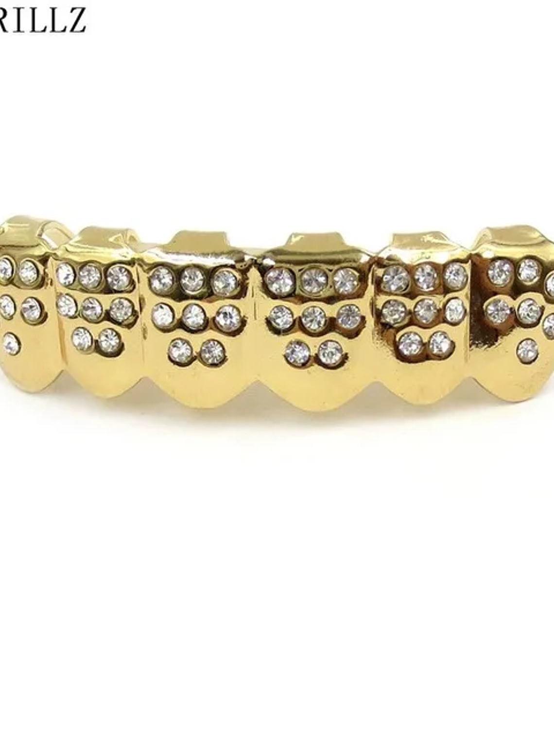 GRILLZ Gold Color Plated Iced Out Letter CZ Stone Hip Hop Teeth For Mouth GRILLZ Caps Top & Bottom Grills Set Classic tooth 9