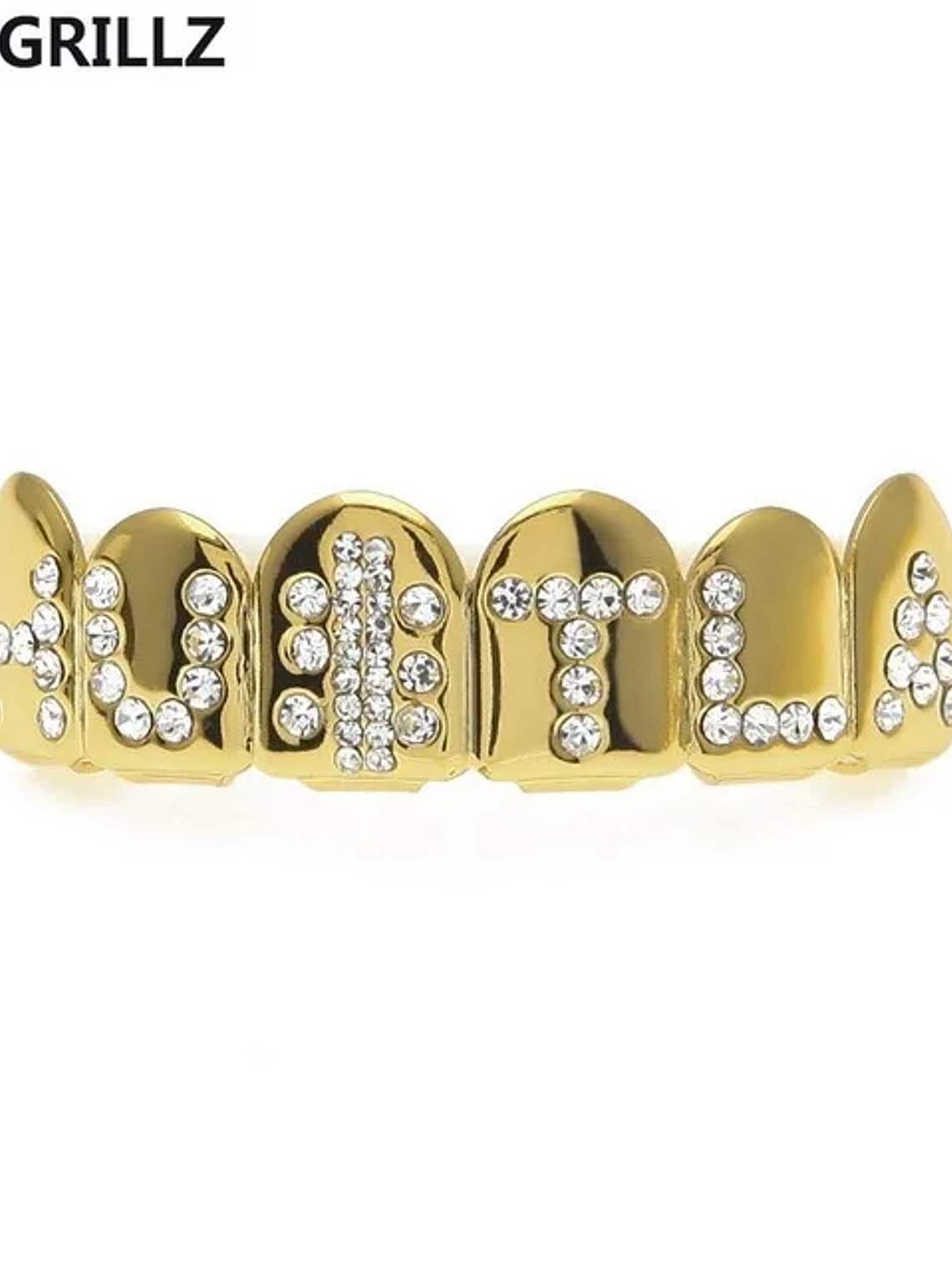 GRILLZ Gold Color Plated Iced Out Letter CZ Stone Hip Hop Teeth For Mouth GRILLZ Caps Top & Bottom Grills Set Classic tooth 11