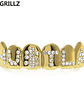 GRILLZ Gold Color Plated Iced Out Letter CZ Stone Hip Hop Teeth For Mouth GRILLZ Caps Top & Bottom Grills Set Classic tooth - thumbnail 11