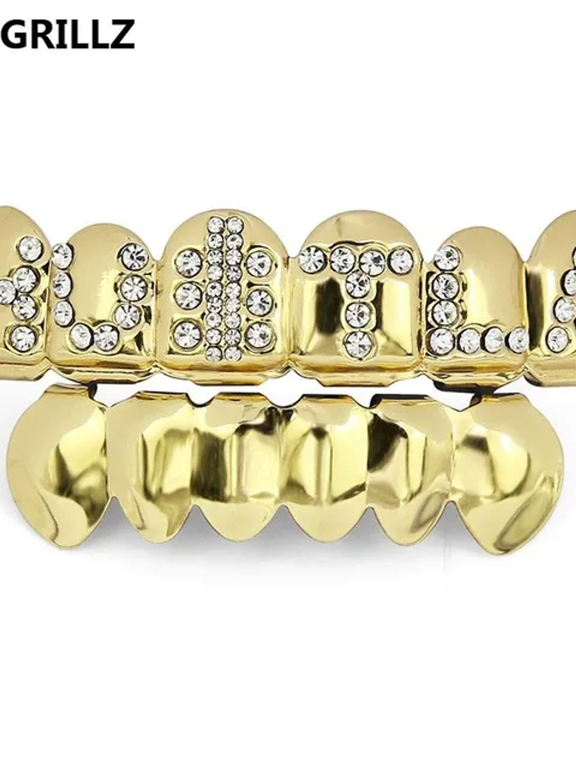 GRILLZ Gold Color Plated Iced Out Letter CZ Stone Hip Hop Teeth For Mouth GRILLZ Caps Top & Bottom Grills Set Classic tooth 12