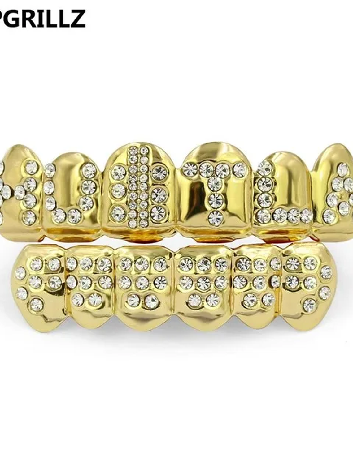 GRILLZ Gold Color Plated Iced Out Letter CZ Stone Hip Hop Teeth For Mouth GRILLZ Caps Top & Bottom Grills Set Classic tooth 13