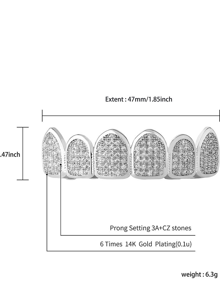 GRILLZ New Fit Silver Plated CZ Micro Pave Top & Bottom GRILL SET Rhodium Teeth Grills Vampire Tooth Grillz 5
