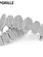 GRILLZ New Fit Silver Plated CZ Micro Pave Top & Bottom GRILL SET Rhodium Teeth Grills Vampire Tooth Grillz - thumbnail 7