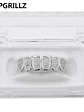 GRILLZ New Fit Silver Plated CZ Micro Pave Top & Bottom GRILL SET Rhodium Teeth Grills Vampire Tooth Grillz - thumbnail 8