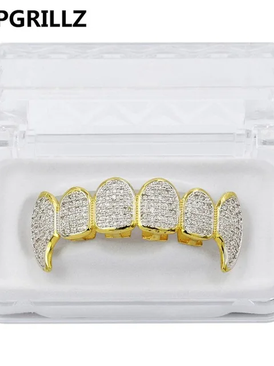 GRILLZ New Fit Silver Plated CZ Micro Pave Top & Bottom GRILL SET Rhodium Teeth Grills Vampire Tooth Grillz 10