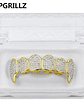 GRILLZ New Fit Silver Plated CZ Micro Pave Top & Bottom GRILL SET Rhodium Teeth Grills Vampire Tooth Grillz - thumbnail 10