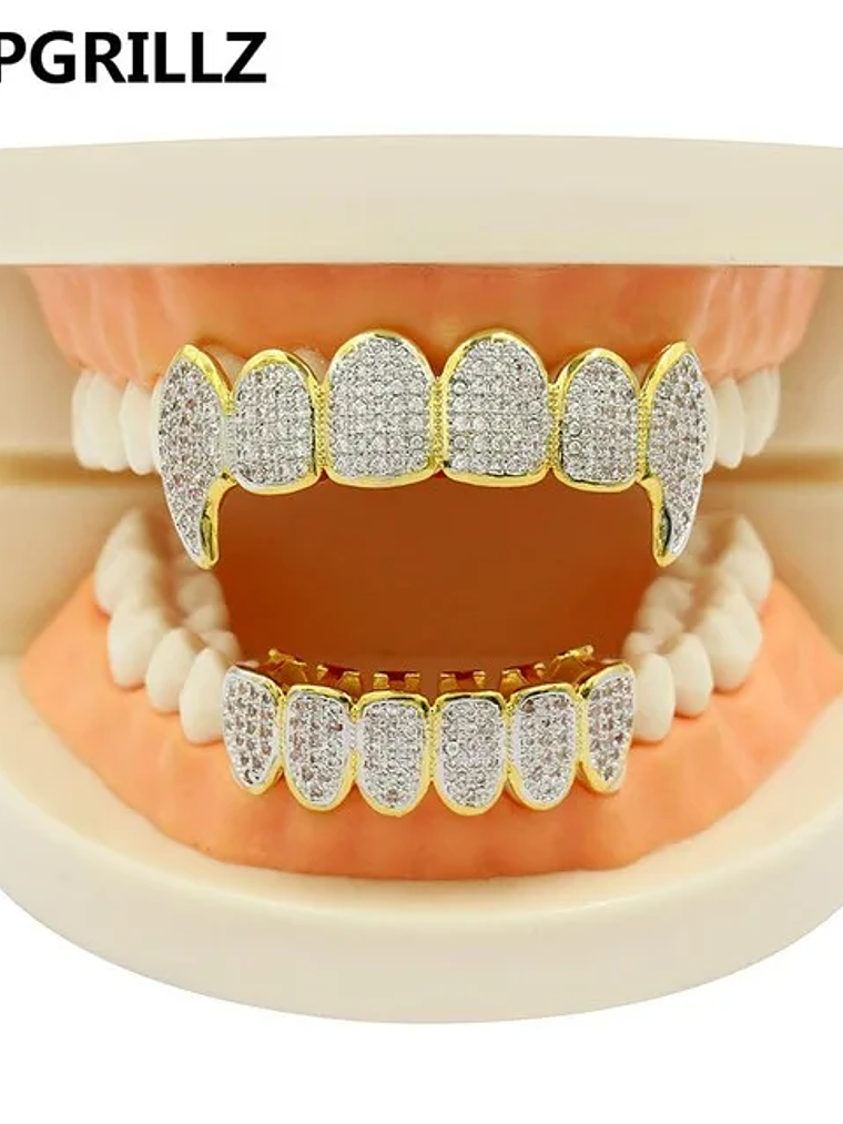 GRILLZ New Fit Silver Plated CZ Micro Pave Top & Bottom GRILL SET Rhodium Teeth Grills Vampire Tooth Grillz 11