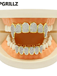 GRILLZ New Fit Silver Plated CZ Micro Pave Top & Bottom GRILL SET Rhodium Teeth Grills Vampire Tooth Grillz - thumbnail 11