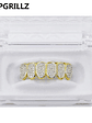 GRILLZ New Fit Silver Plated CZ Micro Pave Top & Bottom GRILL SET Rhodium Teeth Grills Vampire Tooth Grillz - thumbnail 12