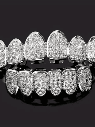Teeth Grillz Set for Unisex Top Bottom Mouth Silver Color Teeth Grills Tooth Cap Removable Dental Fashion Body Jewelry