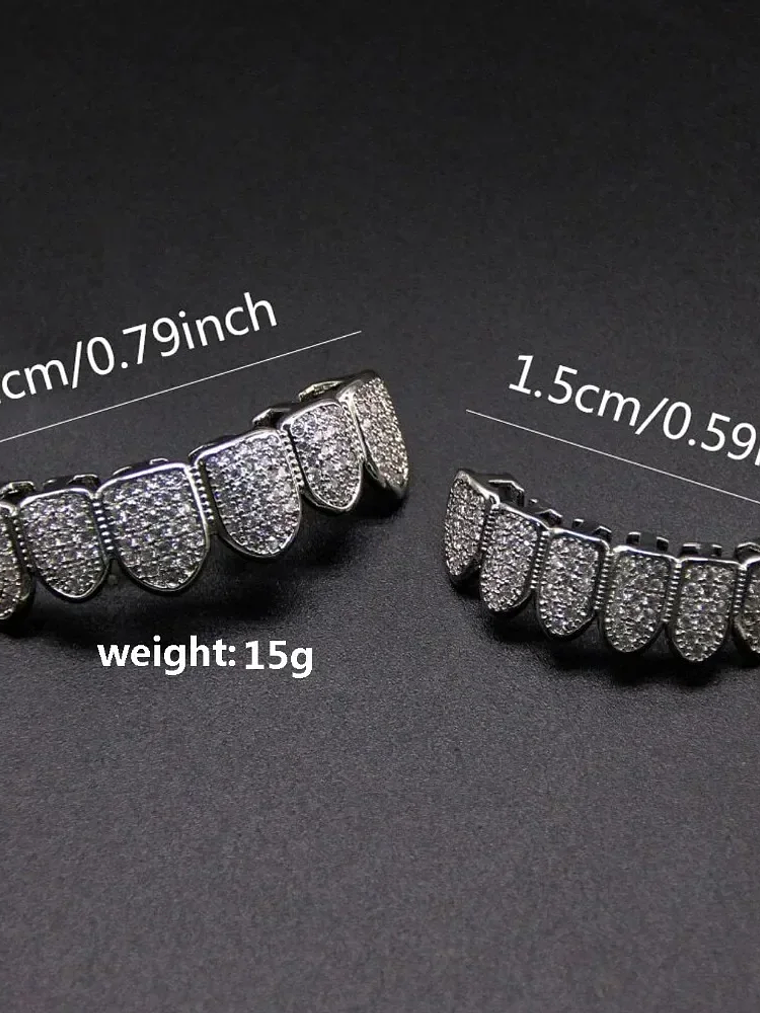 Teeth Grillz Set for Unisex Top Bottom Mouth Silver Color Teeth Grills Tooth Cap Removable Dental Fashion Body Jewelry 3