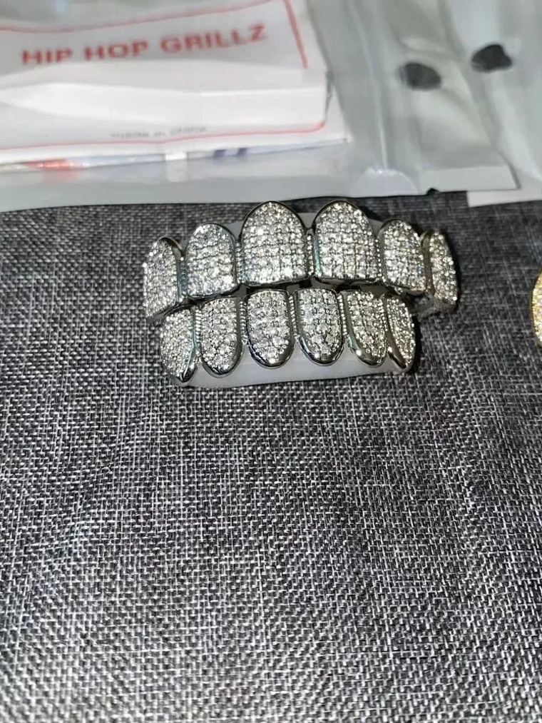 Teeth Grillz Set for Unisex Top Bottom Mouth Silver Color Teeth Grills Tooth Cap Removable Dental Fashion Body Jewelry 6