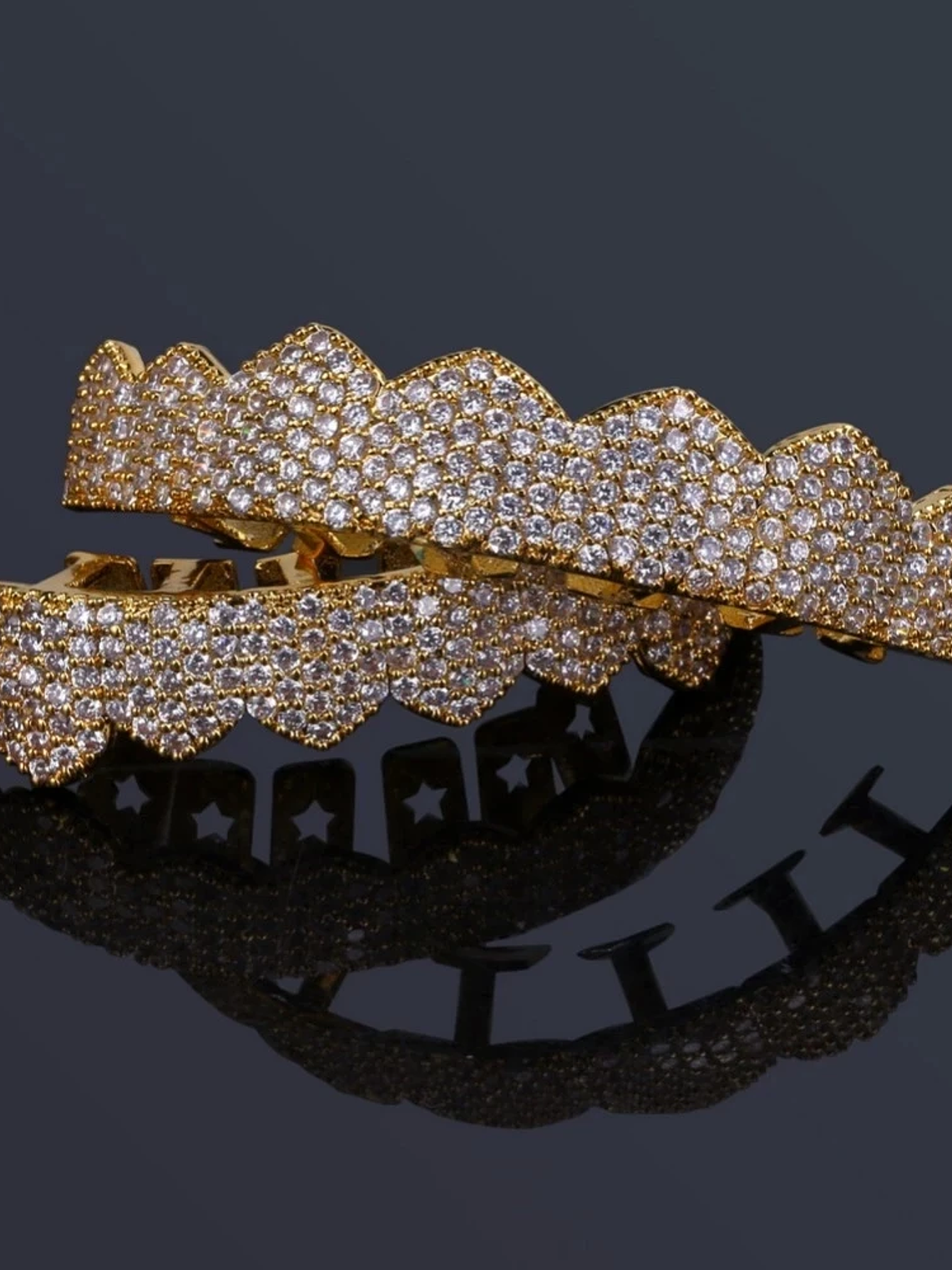 GRILLZ Fit Gold Silver Color Iced Out Hip Hop Teeth Grillz Micro Pave Cubic Zircon Top & Bottom Teeth Grills Set 1