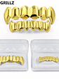 TOPGRILLZ Gold Silver Plated HIP HOP Teeth Grillz Top & Bottom Grills Set With silicone Real Shiny Vampire Tooth Sets - thumbnail 1