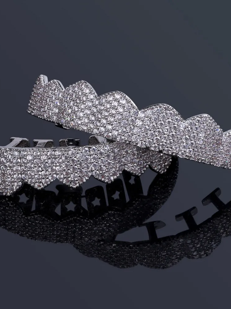 GRILLZ Fit Gold Silver Color Iced Out Hip Hop Teeth Grillz Micro Pave Cubic Zircon Top & Bottom Teeth Grills Set 3
