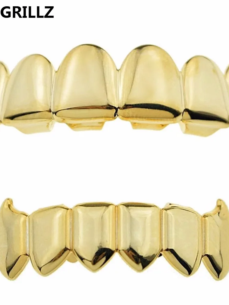 TOPGRILLZ Gold Silver Plated HIP HOP Teeth Grillz Top & Bottom Grills Set With silicone Real Shiny Vampire Tooth Sets 3