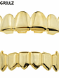 TOPGRILLZ Gold Silver Plated HIP HOP Teeth Grillz Top & Bottom Grills Set With silicone Real Shiny Vampire Tooth Sets - thumbnail 3